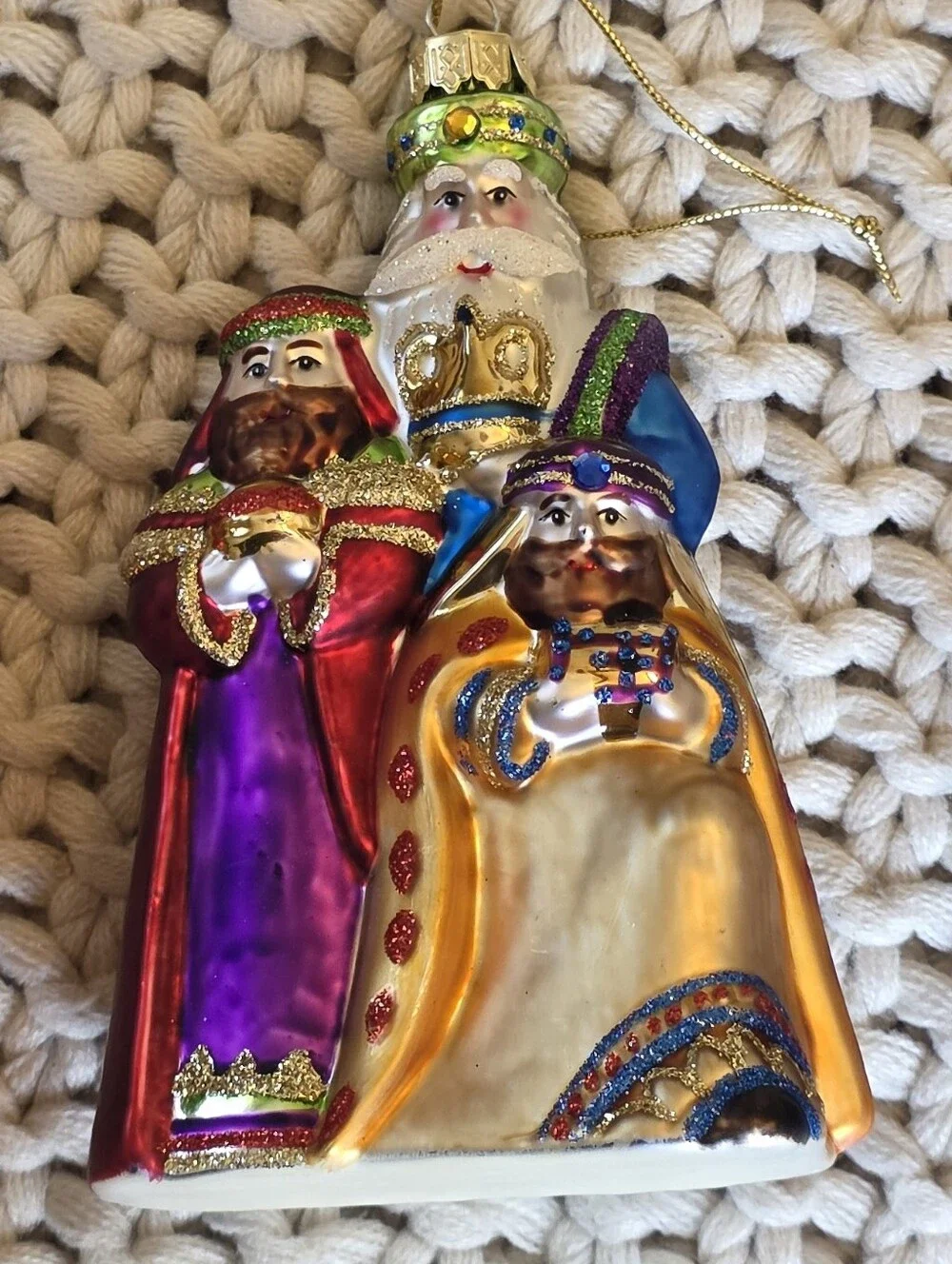 Blown Glass Three Wise Men Nativity Ornament - Multicolor
